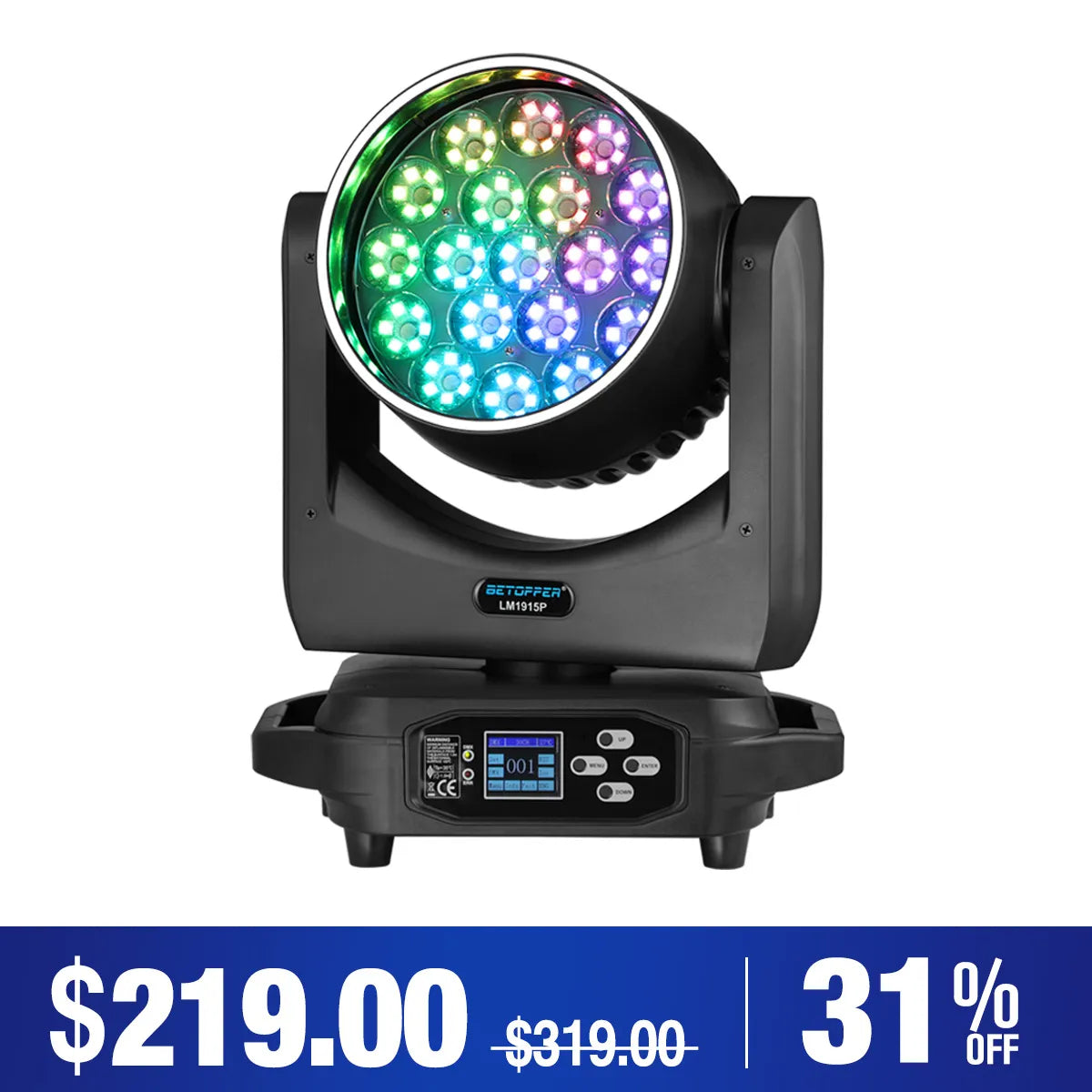 Betopper LM1915R 19x15W Lavado de lavado cabezal con anillo de halo