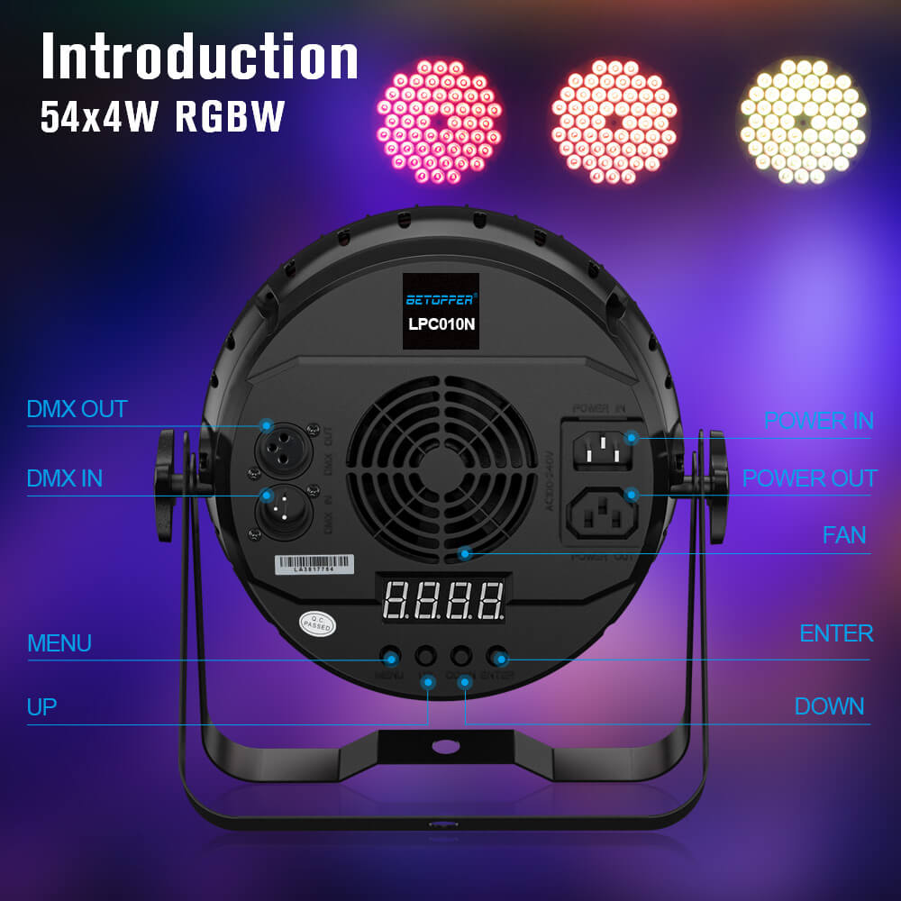 <tc>Betopper</tc> Projecteur PAR LPC010N 54 x 4 W RGBW à IRC élevé (8 pièces)