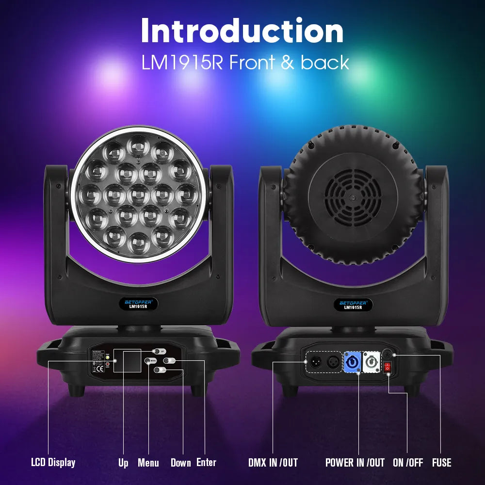 <tc>Betopper</tc> LM1915R 19x15w ウォッシュムービングヘッド(ハローリング付き)