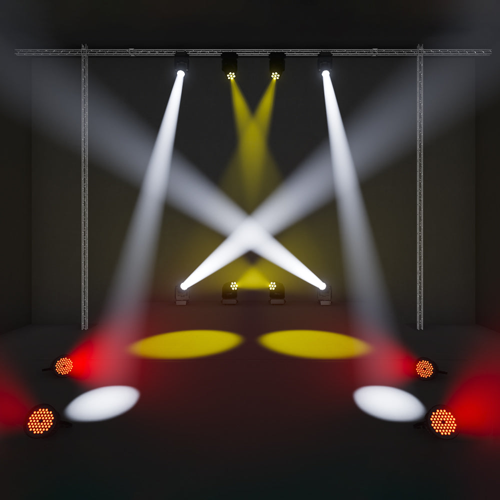 <tc>Betopper</tc> Configuration d'éclairage - 4 têtes mobiles, 4 projecteurs Beam et 4 projecteurs Par