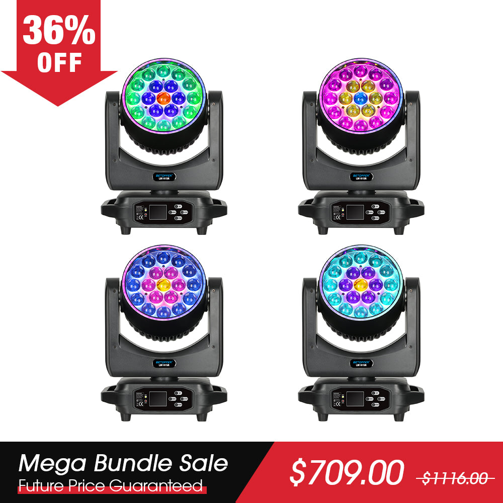 Betopper LM1915R 19x15w Wash Moving Head with Halo Ring (4pcs)