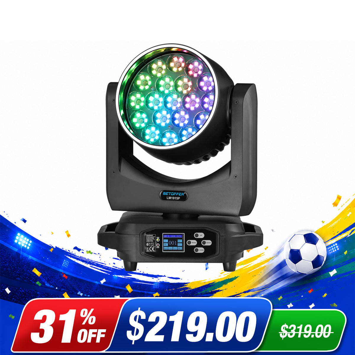 Betopper LM1915 Series 19×15W Wash Moving Head with Halo Ring