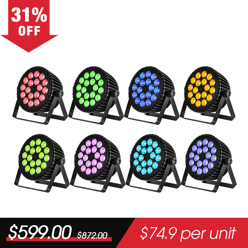 Betopper LPC1818 Upgraded 18×18W Lime Amber UV + RGB LED PAR Light (8pcs)