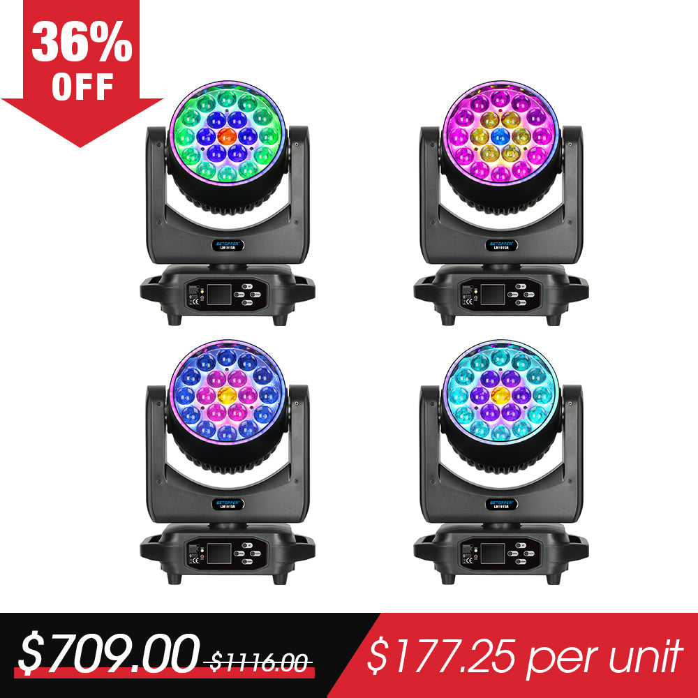Betopper LM1915R 19x15w Wash Moving Head with Halo Ring (4pcs)
