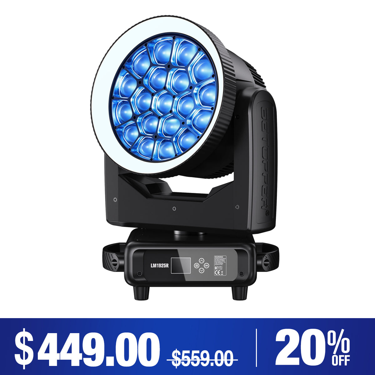 Betopper LM1925R 19×25W RGBW Moving Head Wash Light with Halo Ring