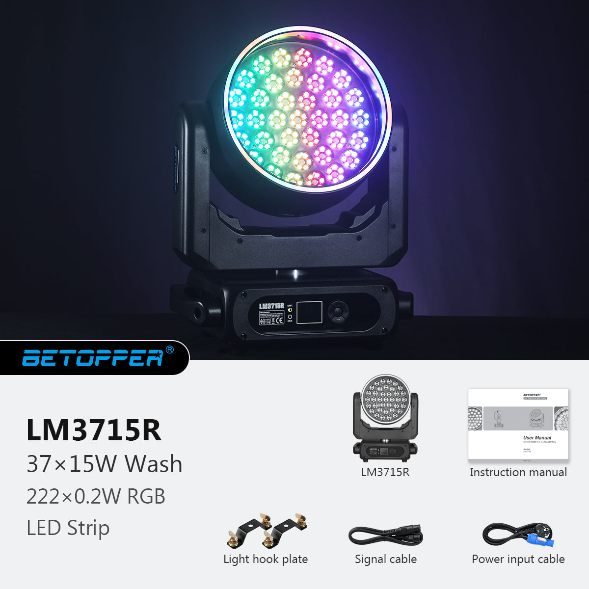 Betopper LM3715R 37×15W Wash Moving Head with Halo Ring