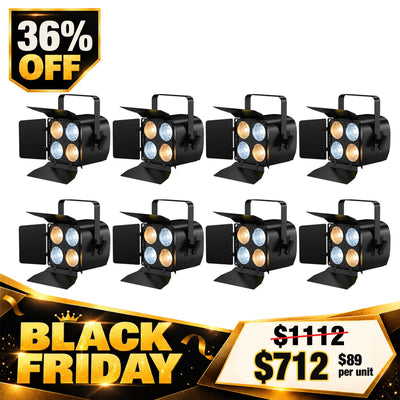 Betopper LC005-B 4×50W WW/CW COB LED PAR Light with Barn Doors (8pcs)