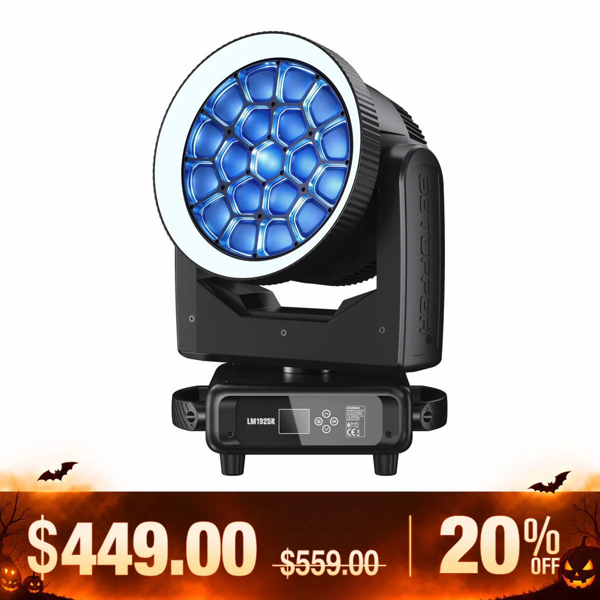 Betopper LM1925R 19×25W RGBW Moving Head Wash Light with Halo Ring